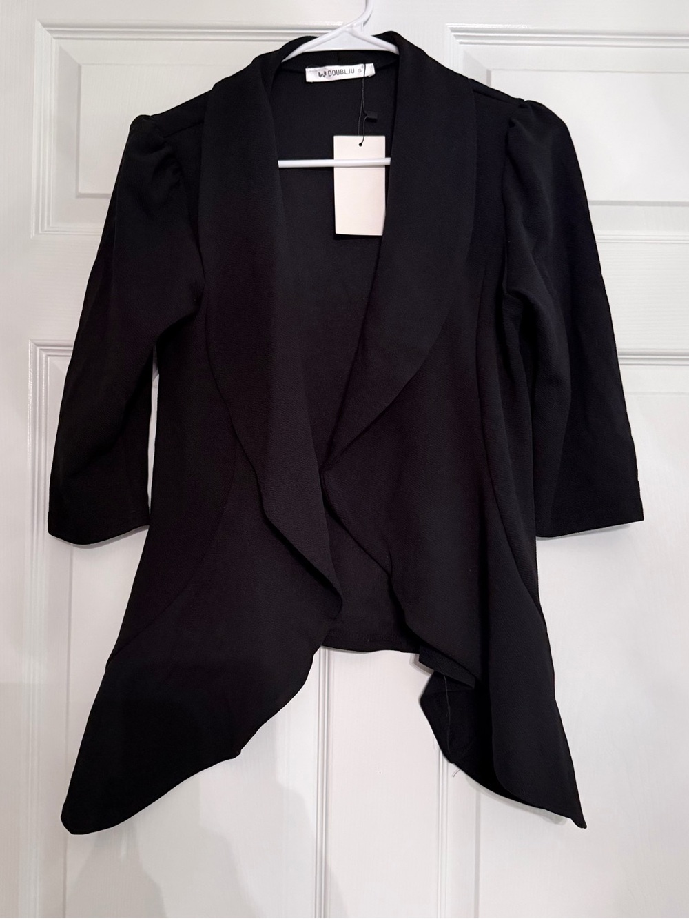 Doublju Black Draped Open-Front Blazer Jacket